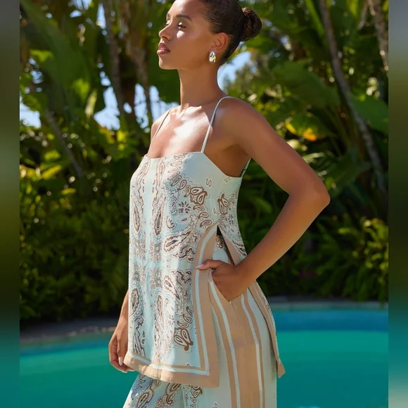 Hemant & Nandita Paisley Aqua Blue  Green Slit Top NWT Sz XS - Picture 2 of 14